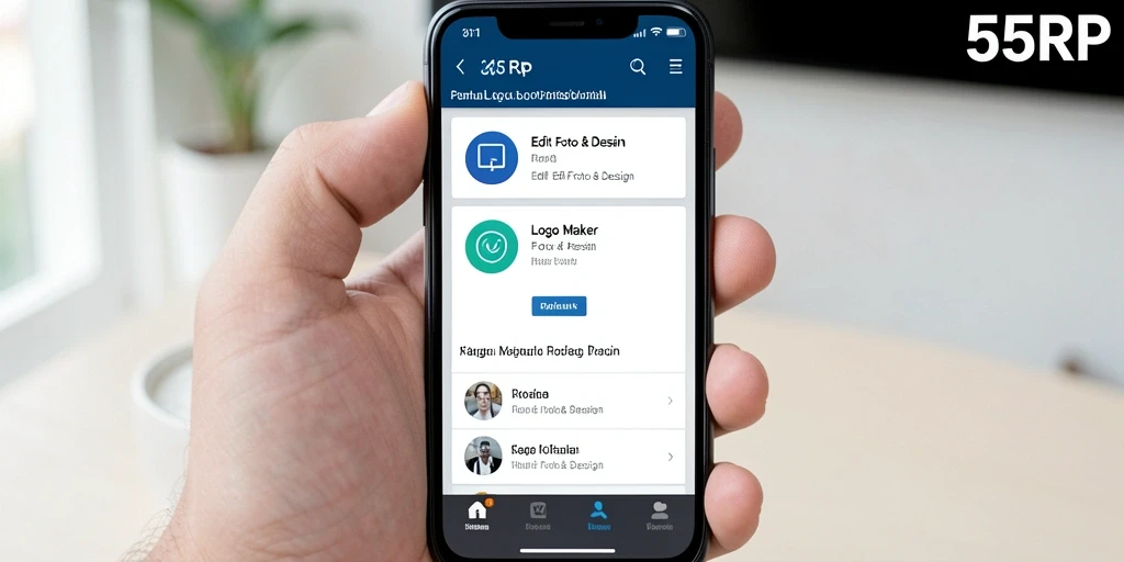 Screenshot antarmuka aplikasi 55RP yang menampilkan fitur pembuat logo.