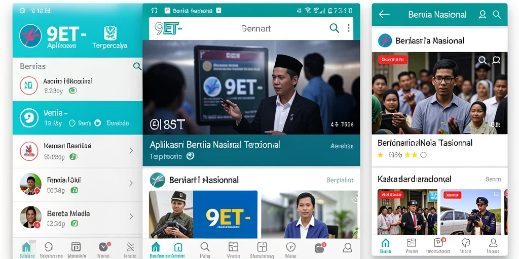 Tampilan antarmuka utama aplikasi 9ET yang menampilkan berita nasional terkini.