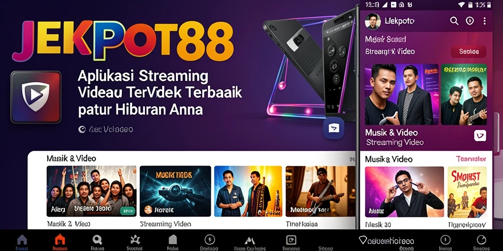 Antarmuka aplikasi JEKPOT88 yang sederhana dan menarik untuk streaming video.