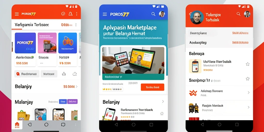 Tampilan antarmuka utama aplikasi PORTOS77 dengan fitur Marketplace yang menarik.